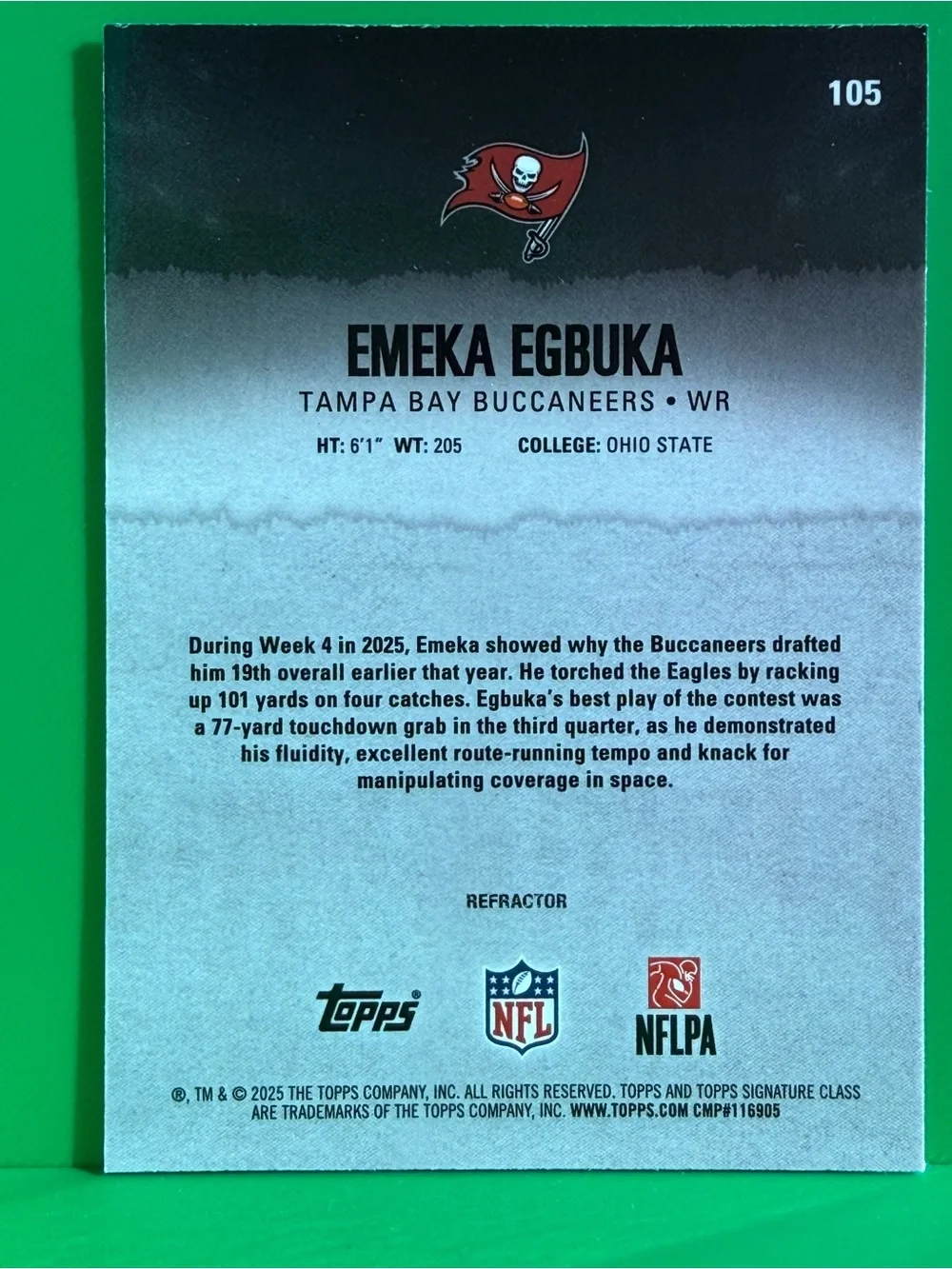 2025 Topps Signature Emeka Egbuka Chrome Silver Refractor (RC) Tampa Bay